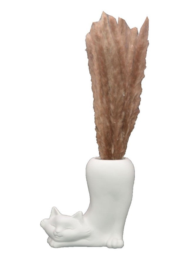 MONMOB White Cat Flower Vase Dry Plants Pampas Vase Flower Pot Aesthetic Room Bathroom Decor Home Office Bookshelf Table Shelf Décor Unique Gifts Ideal Gifts for Women, Mom or Birthdays - Image 3